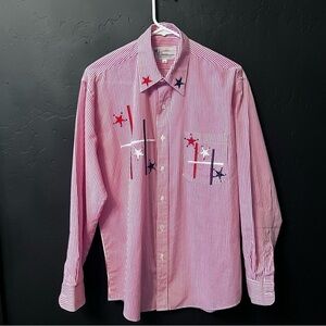 Mili Designs Womens Medium Blouse Button Shirt Patriotic Rhinestones, stars.